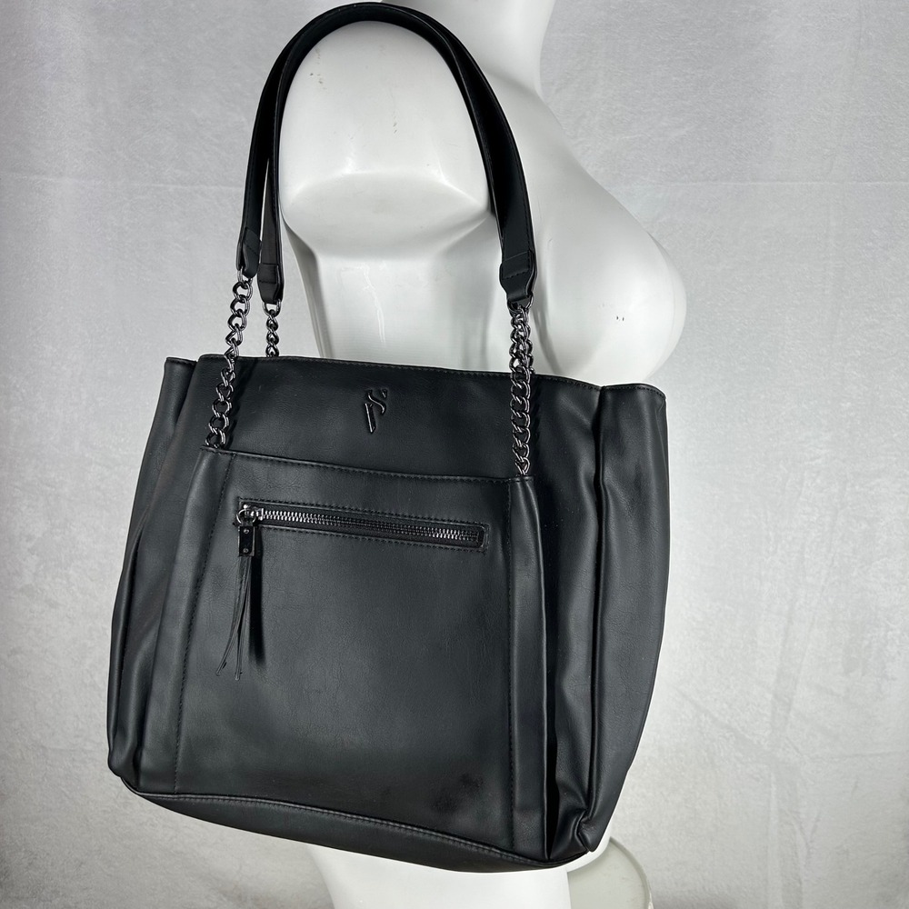 Simply Vera Vera Wang Black Tote Bag Chain Strap Shoulder Purse Large
